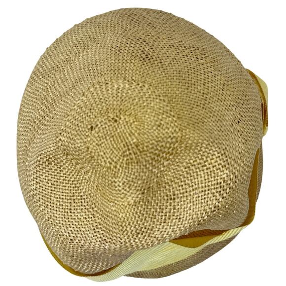 Vintage 1960s Sunny Yellow Pillbox Hat Wide Ribbon Bow Women\'s Size 7 main image 6